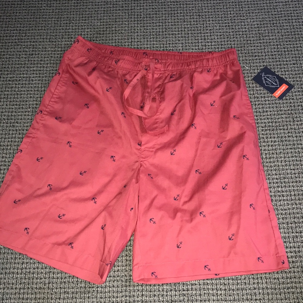St. Johns Bay‎ Mens Medium Coral Anchor Print Sleep Shorts NWT Drawstring Poplin